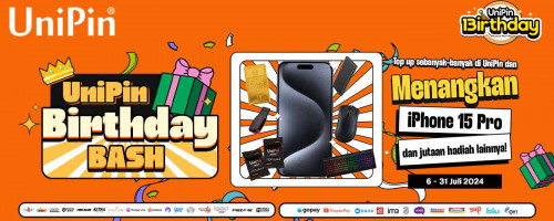 UniPin Birthday Bash! – Menangkan iPhone 15 Pro dengan Top Up Game/Voucher di UniPin!